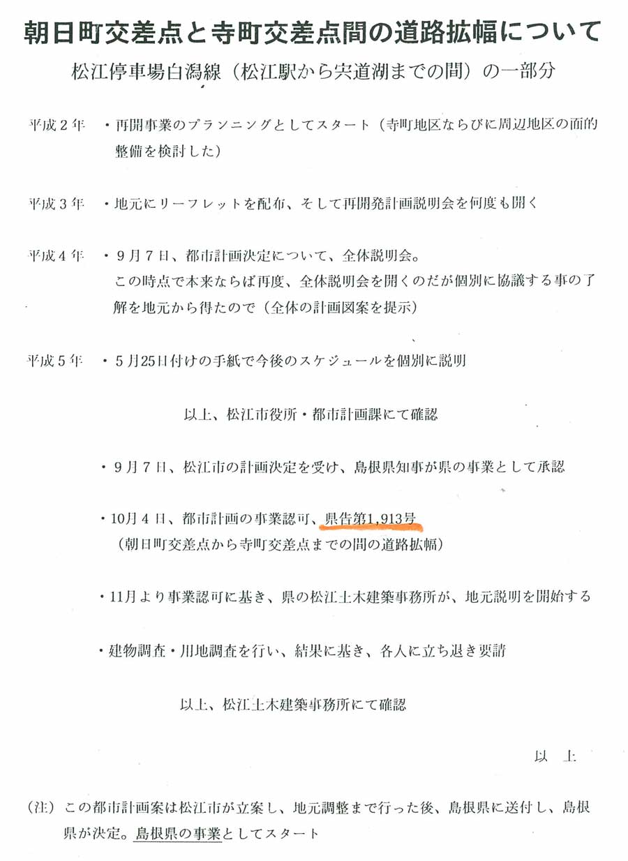 朝日町交差点と寺町交差点間の道路拡幅について